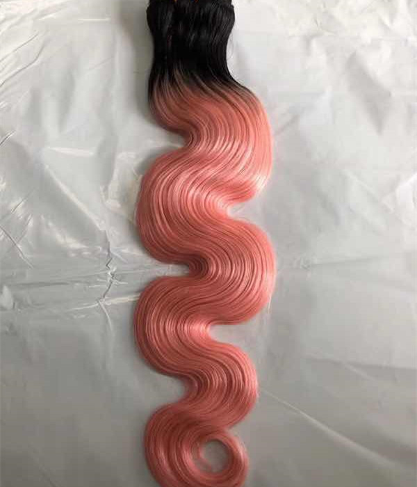 Ombre 1B/Pink Human Hair Bundles Remy Straight  Bundles with Closure YL354